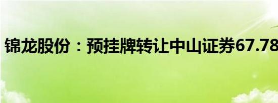 锦龙股份：预挂牌转让中山证券67.78%股权