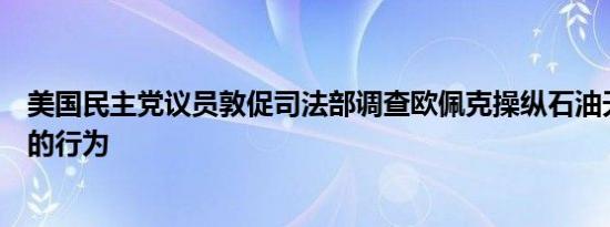 美国民主党议员敦促司法部调查欧佩克操纵石油天然气价格的行为