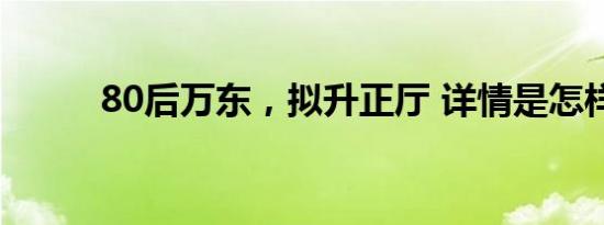 80后万东，拟升正厅 详情是怎样