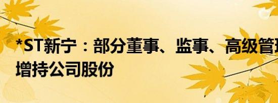 *ST新宁：部分董事、监事、高级管理人员拟增持公司股份