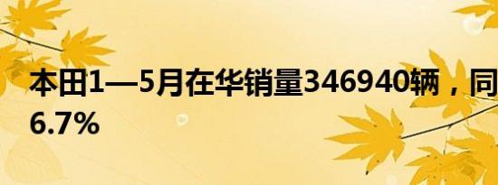 本田1—5月在华销量346940辆，同比下降16.7%