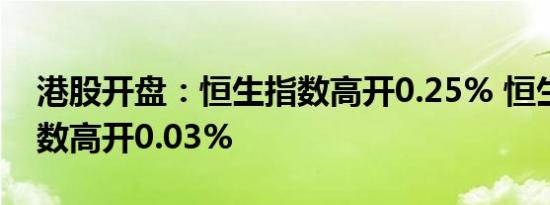 港股开盘：恒生指数高开0.25% 恒生科技指数高开0.03%