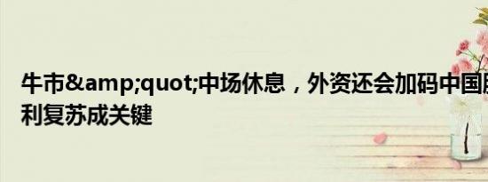 牛市&quot;中场休息，外资还会加码中国股市吗？盈利复苏成关键