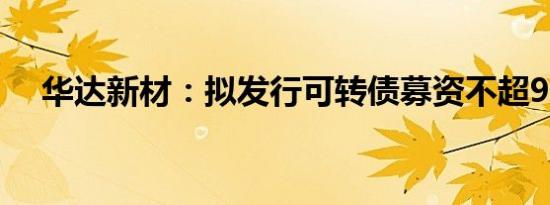 华达新材：拟发行可转债募资不超9亿元