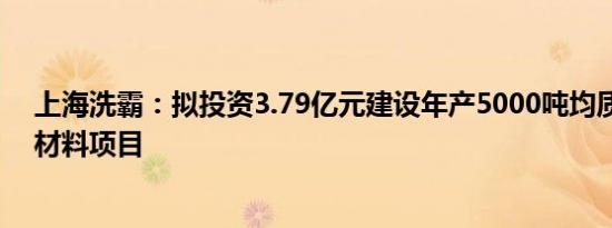 上海洗霸：拟投资3.79亿元建设年产5000吨均质硅碳负极材料项目