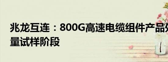 兆龙互连：800G高速电缆组件产品处于小批量试样阶段