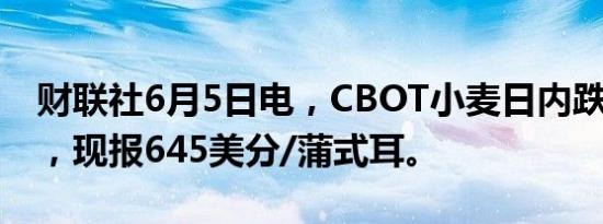 财联社6月5日电，CBOT小麦日内跌幅达2%，现报645美分/蒲式耳。