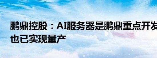 鹏鼎控股：AI服务器是鹏鼎重点开发的领域 也已实现量产