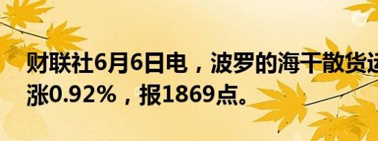 财联社6月6日电，波罗的海干散货运价指数涨0.92%，报1869点。