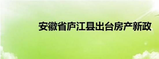 安徽省庐江县出台房产新政