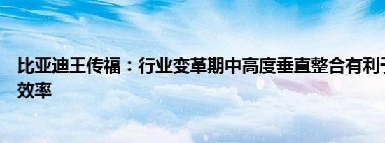 比亚迪王传福：行业变革期中高度垂直整合有利于提高创新效率