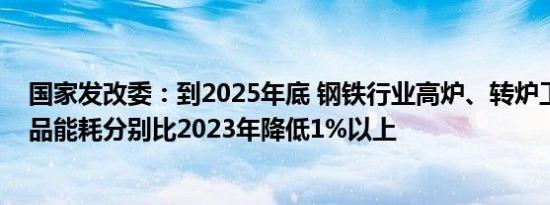 国家发改委：到2025年底 钢铁行业高炉、转炉工序单位产品能耗分别比2023年降低1%以上