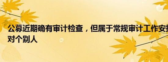 公募近期确有审计检查，但属于常规审计工作安排，并非针对个别人