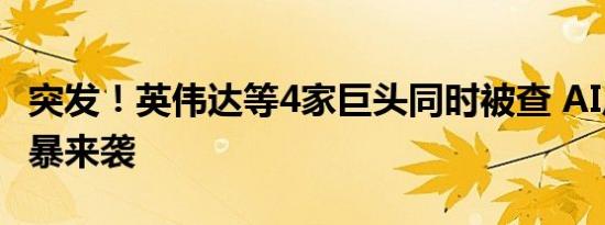 突发！英伟达等4家巨头同时被查 AI反垄断风暴来袭