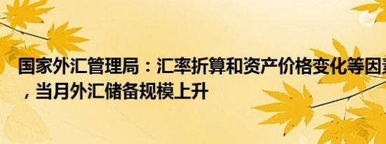 国家外汇管理局：汇率折算和资产价格变化等因素综合作用，当月外汇储备规模上升