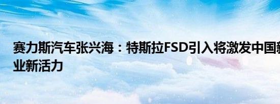 赛力斯汽车张兴海：特斯拉FSD引入将激发中国新能源车产业新活力