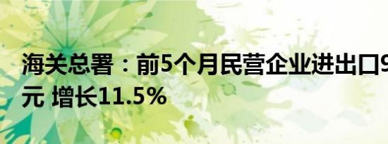 海关总署：前5个月民营企业进出口9.58万亿元 增长11.5%