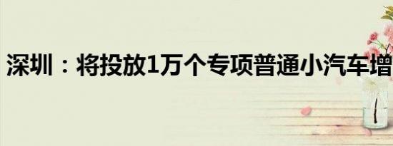 深圳：将投放1万个专项普通小汽车增量指标