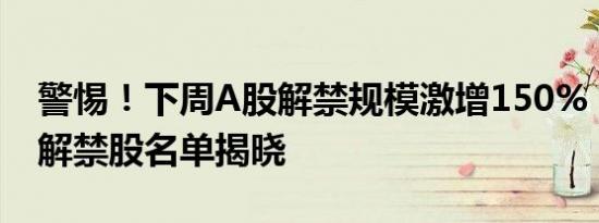 警惕！下周A股解禁规模激增150%，大比例解禁股名单揭晓