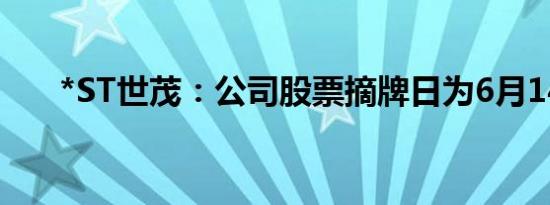 *ST世茂：公司股票摘牌日为6月14日