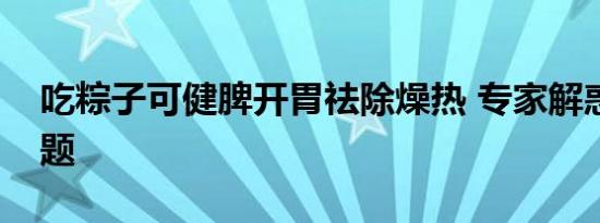 吃粽子可健脾开胃祛除燥热 专家解惑消化难题