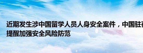 近期发生涉中国留学人员人身安全案件，中国驻荷兰大使馆提醒加强安全风险防范