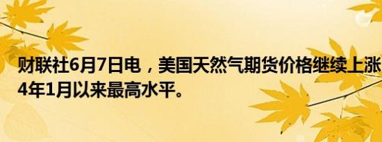 财联社6月7日电，美国天然气期货价格继续上涨，创下2024年1月以来最高水平。