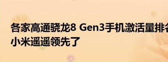 各家高通骁龙8 Gen3手机激活量排名：轮到小米遥遥领先了