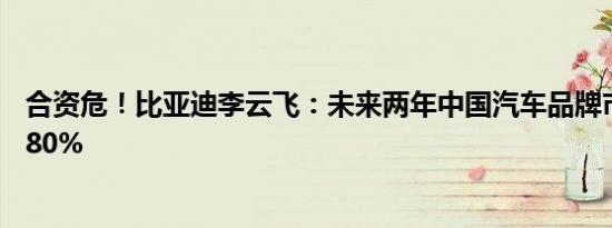 合资危！比亚迪李云飞：未来两年中国汽车品牌市占率会到80%