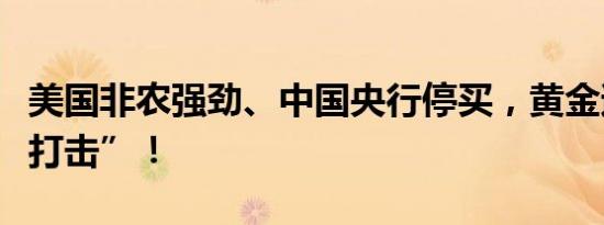 美国非农强劲、中国央行停买，黄金遭“双重打击”！