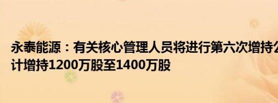 永泰能源：有关核心管理人员将进行第六次增持公司股票 预计增持1200万股至1400万股