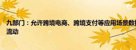 九部门：允许跨境电商、跨境支付等应用场景数据有序自由流动