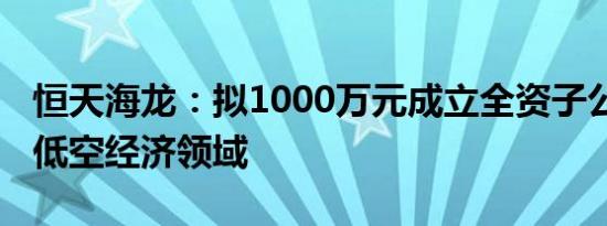 恒天海龙：拟1000万元成立全资子公司 切入低空经济领域