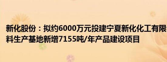 新化股份：拟约6000万元投建宁夏新化化工有限公司合成香料生产基地新增7155吨/年产品建设项目