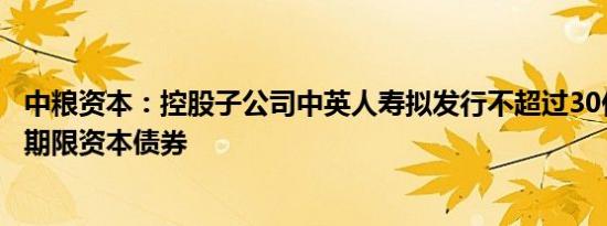 中粮资本：控股子公司中英人寿拟发行不超过30亿元无固定期限资本债券