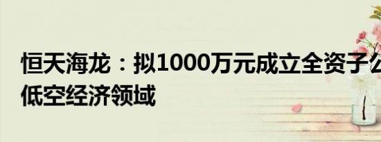 恒天海龙：拟1000万元成立全资子公司 切入低空经济领域