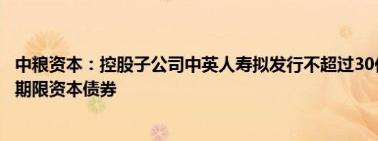 中粮资本：控股子公司中英人寿拟发行不超过30亿元无固定期限资本债券