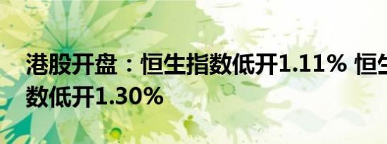 港股开盘：恒生指数低开1.11% 恒生科技指数低开1.30%