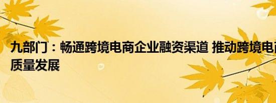 九部门：畅通跨境电商企业融资渠道 推动跨境电商海外仓高质量发展