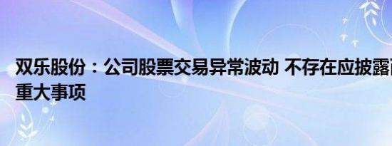 双乐股份：公司股票交易异常波动 不存在应披露而未披露的重大事项