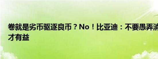 卷就是劣币驱逐良币？No！比亚迪：不要愚弄消费者 竞争才有益