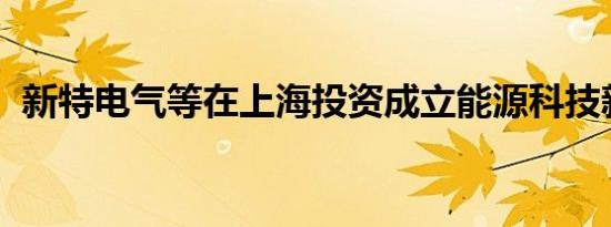 新特电气等在上海投资成立能源科技新公司