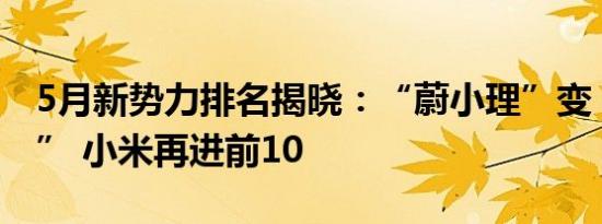 5月新势力排名揭晓：“蔚小理”变“理华蔚” 小米再进前10