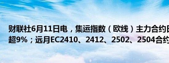 财联社6月11日电，集运指数（欧线）主力合约日内一度跌超9%；远月EC2410、2412、2502、2504合约跌停。