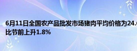 6月11日全国农产品批发市场猪肉平均价格为24.60元/公斤 比节前上升1.8%