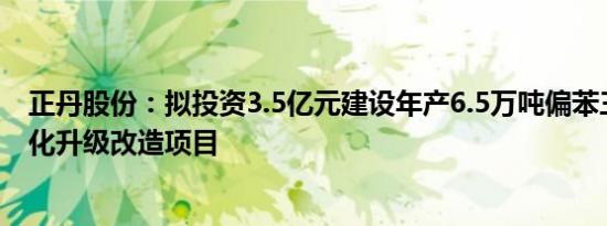 正丹股份：拟投资3.5亿元建设年产6.5万吨偏苯三酸酐绿色化升级改造项目