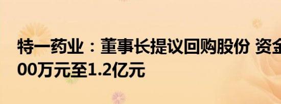 特一药业：董事长提议回购股份 资金总额7000万元至1.2亿元