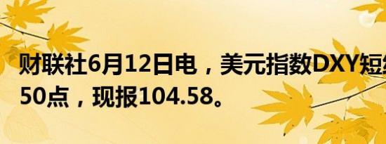 财联社6月12日电，美元指数DXY短线急挫近50点，现报104.58。