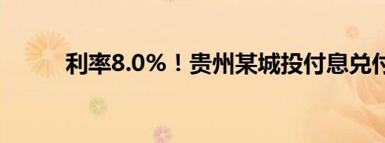 利率8.0%！贵州某城投付息兑付