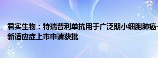 君实生物：特瑞普利单抗用于广泛期小细胞肺癌一线治疗的新适应症上市申请获批